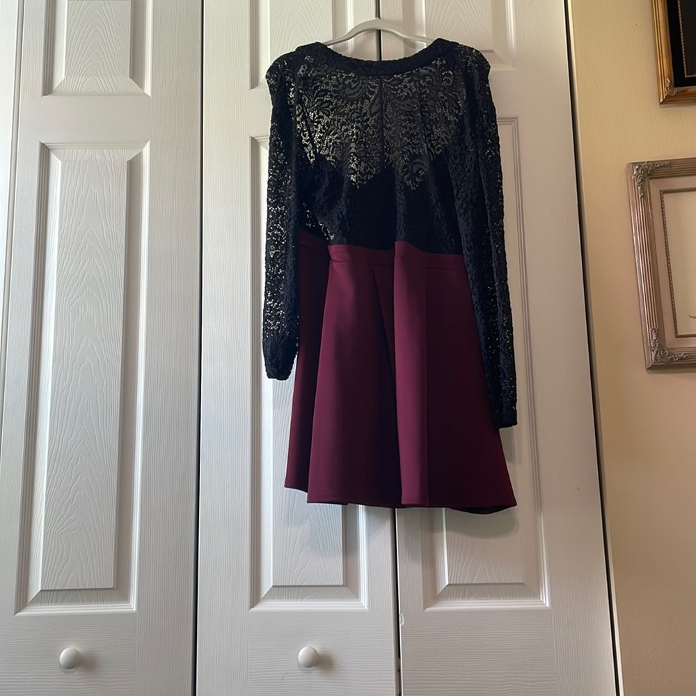 Lace dress with burgundy skirt